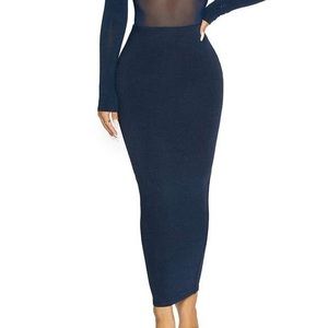 Naked Wardrobe The NW Midi Skirt in Navy
